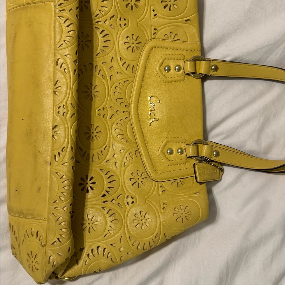 Coach Yellow Floral Embossed Leather Tote